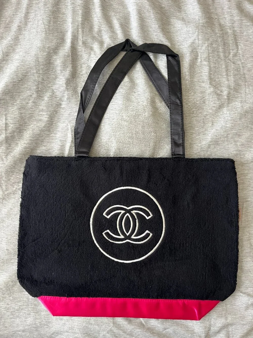 NEW Beauty VIP GWP Black Terry Cloth Tote Bag with Pink Accent